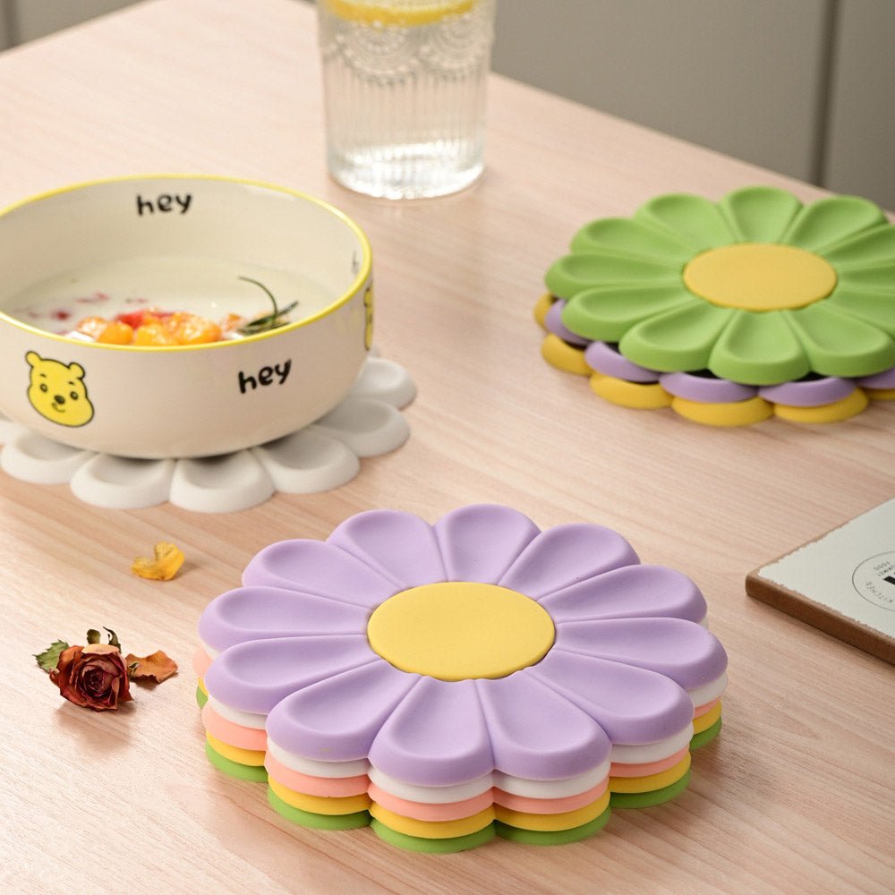 Daisy Silicone Trivet Mat Pot Holder for Hot Pot &amp; Pan 4 Colors Set - SkoopMarket