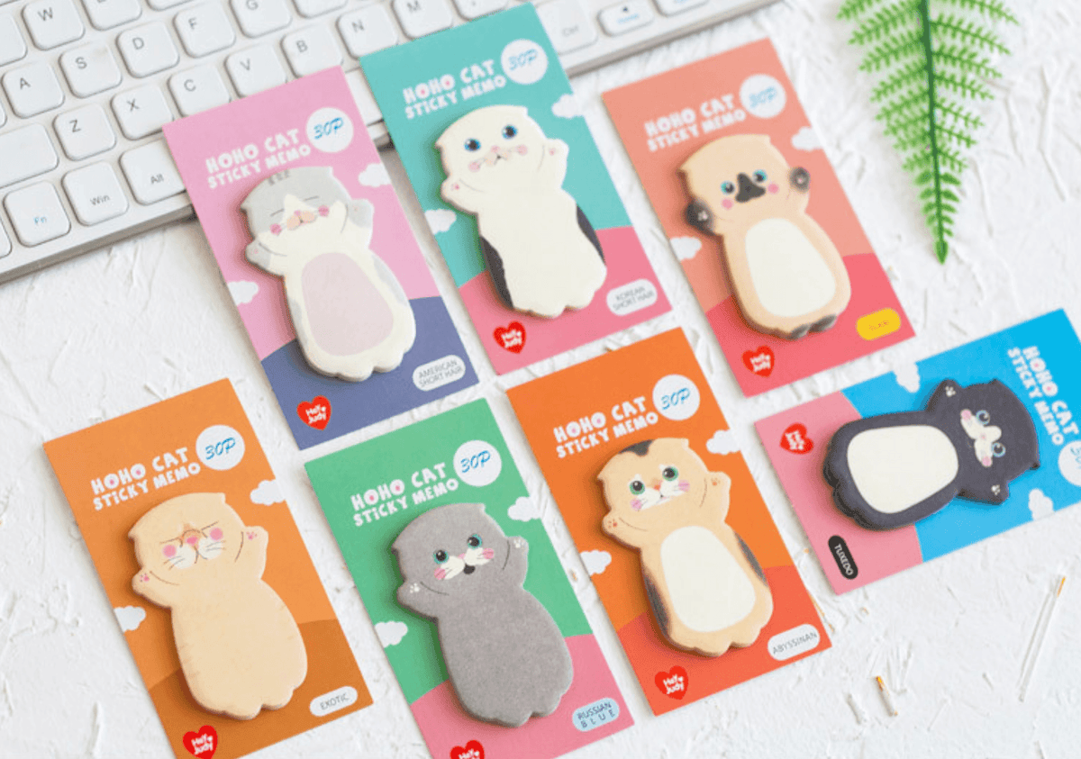 HOHO CAT Cute Animal Lovers Sticky Notes Memo Pads 4 Design Set (4 Cats) - SkoopMarket
