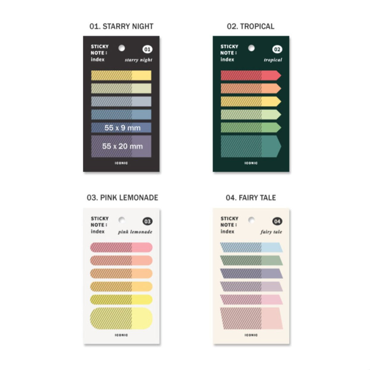 ICONIC Colored Index Tabs Sticky Note 4 Designs Set for Page Marker - SkoopMarket