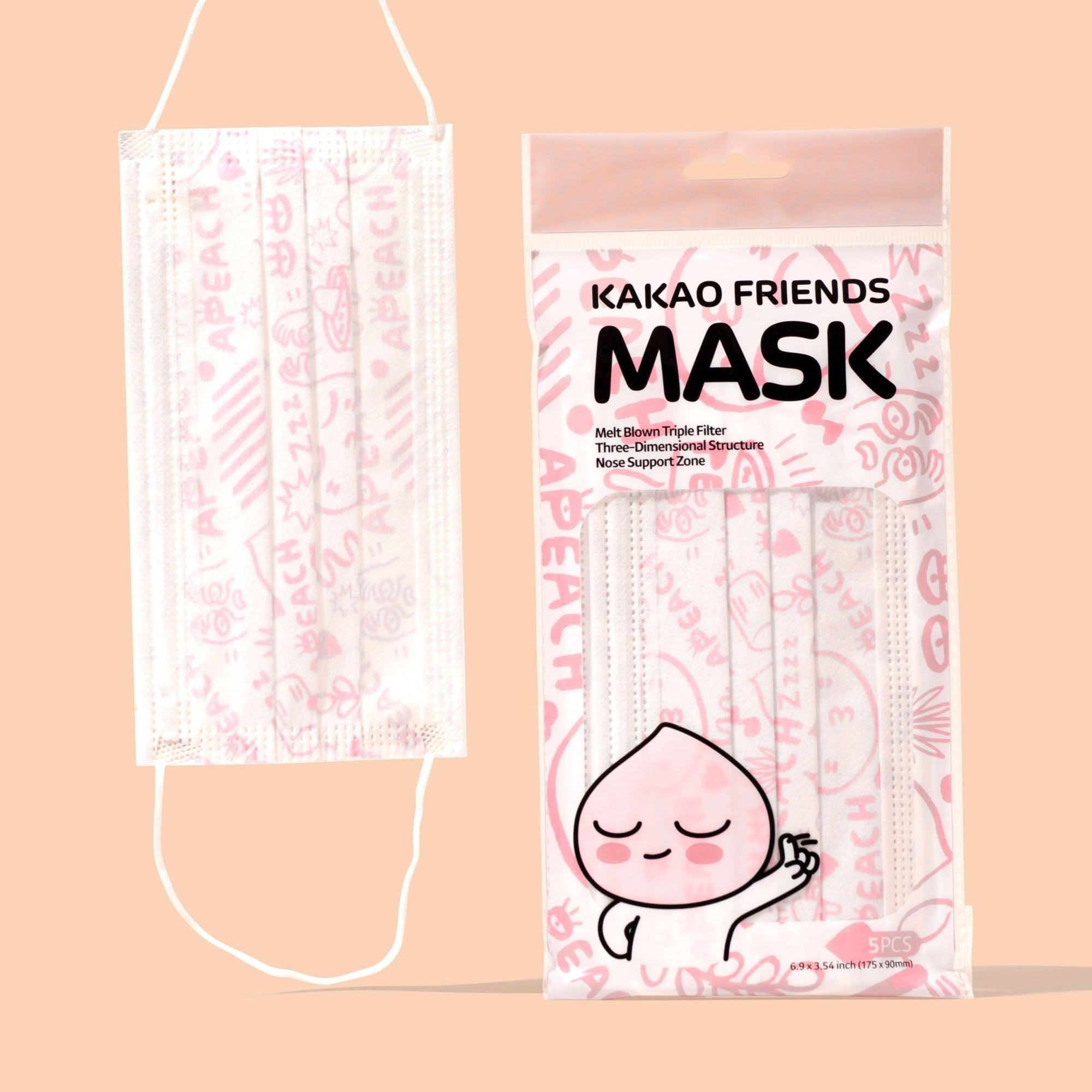 KAKAO FRIENDS Character Printed Melt Blown High Elasticity Premium Mask (Apeach) - SkoopMarket