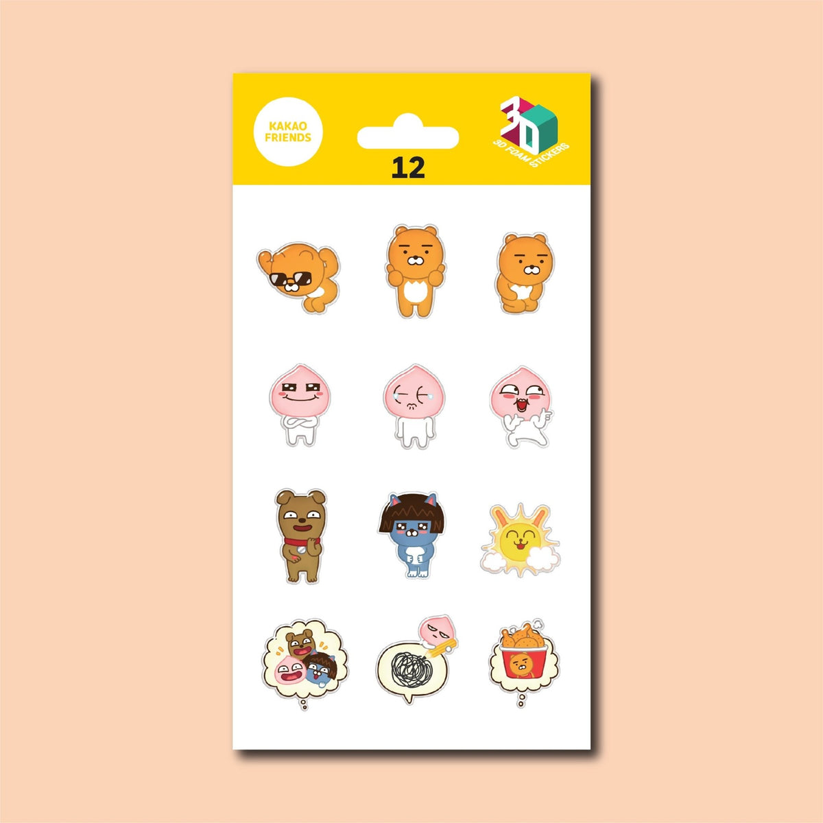 KAKAO FRIENDS Cute Character 3D Stickers for T-Shirts, Caps, Bags - SkoopMarket