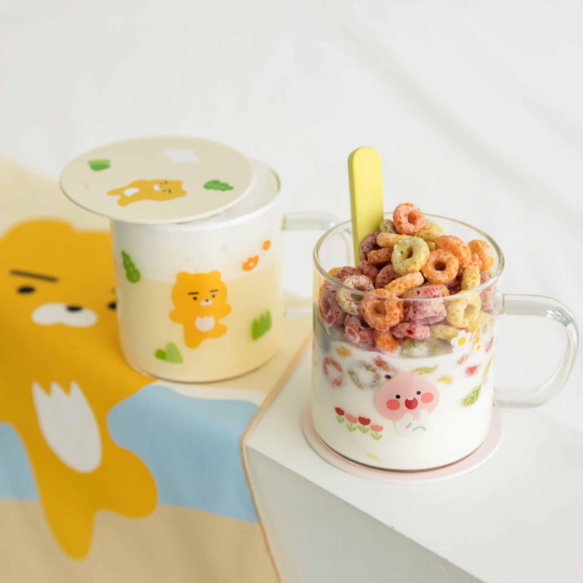 KAKAO FRIENDS Cute Glass Mug and Coaster Gift Set - SkoopMarket