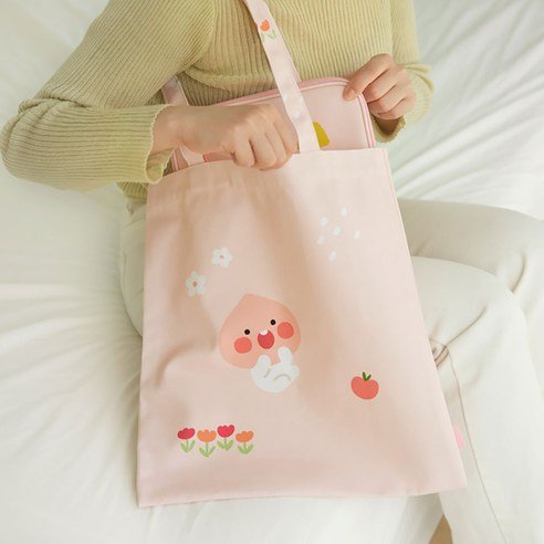 KAKAO FRIENDS Eco-Friendly Cotton Tote Grocery Shopping Bag (APEACH) - SkoopMarket