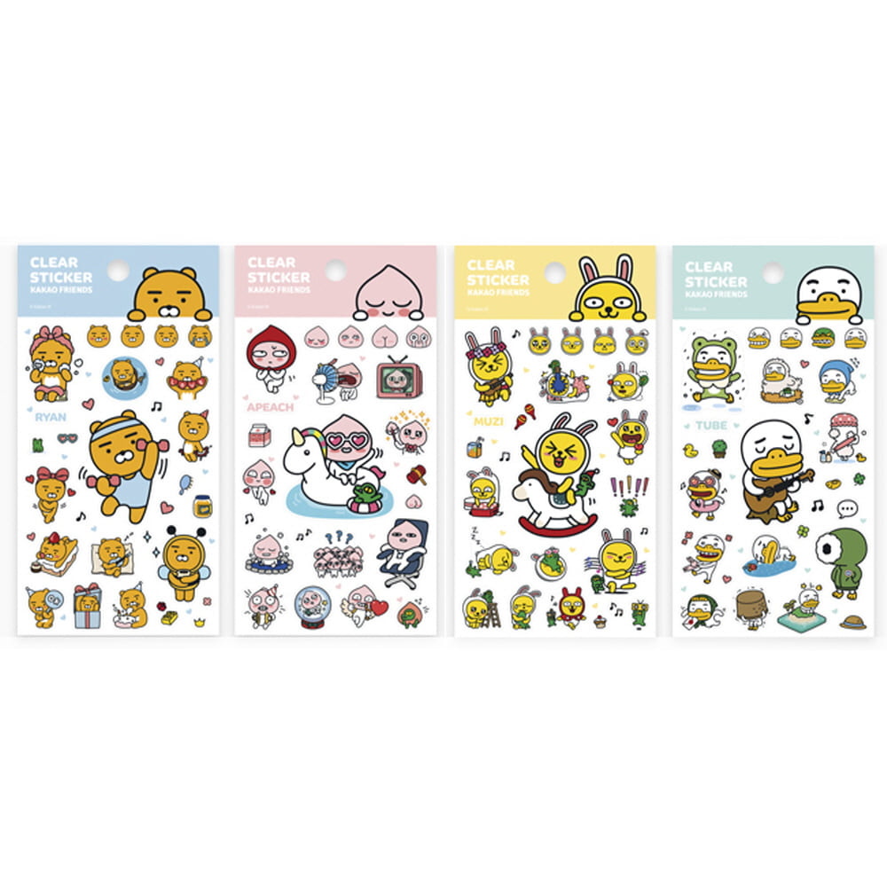 Kakao Friends Clear Stickers (Pack of 4)
